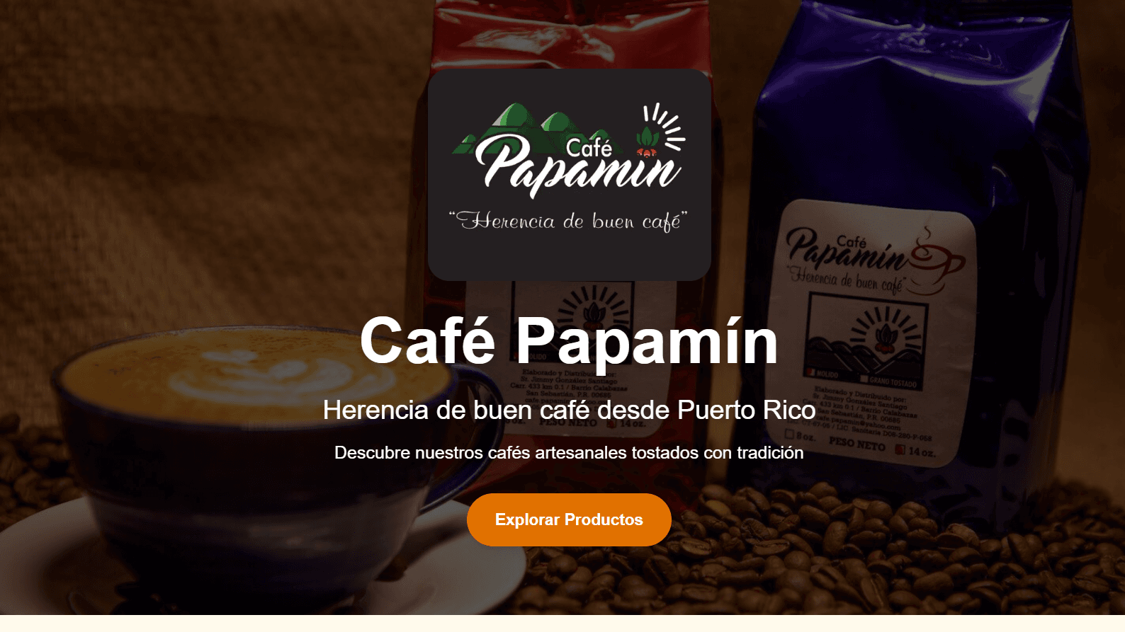 Página principal de cafepapamin.com mostrando el catálogo de café